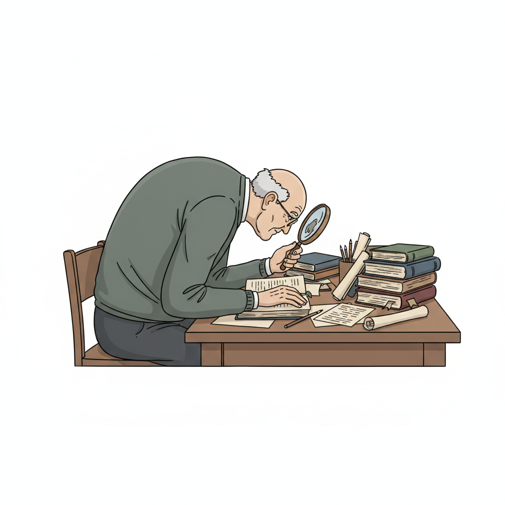Ilustração mnemônica para o kanji 考