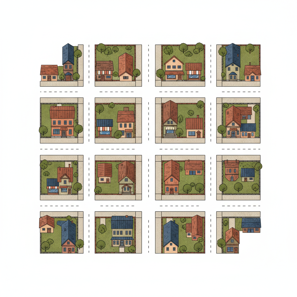 Illustration mnémonique pour le kanji 町