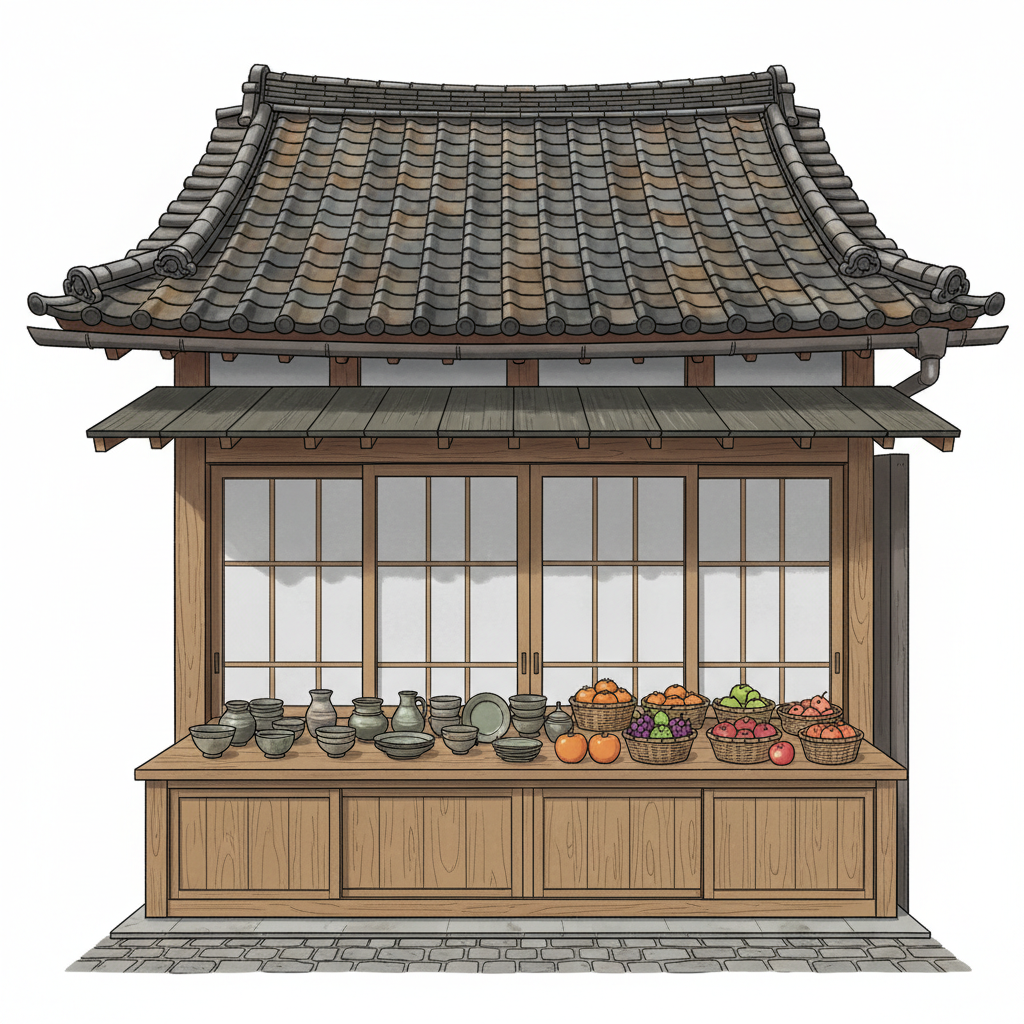 Ilustração mnemônica para o kanji 屋