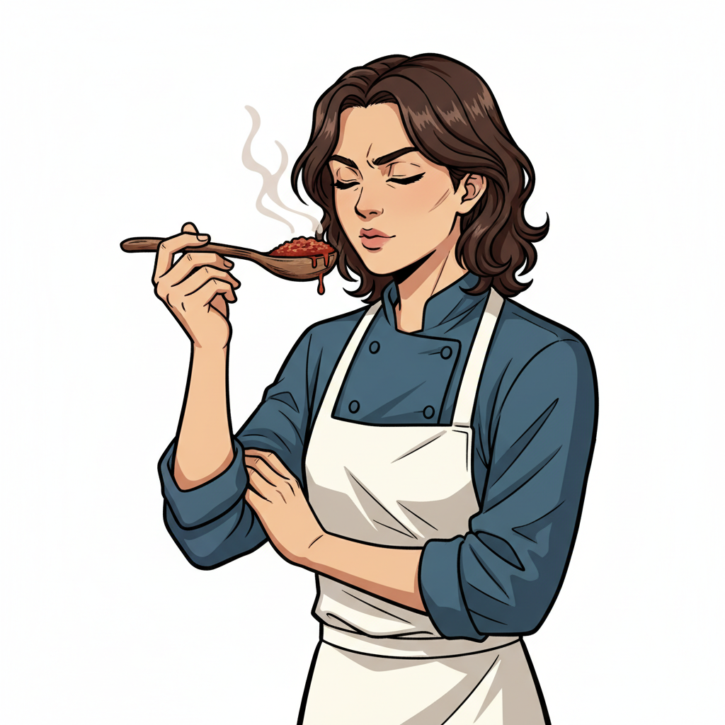 Ilustração mnemônica para o kanji 味