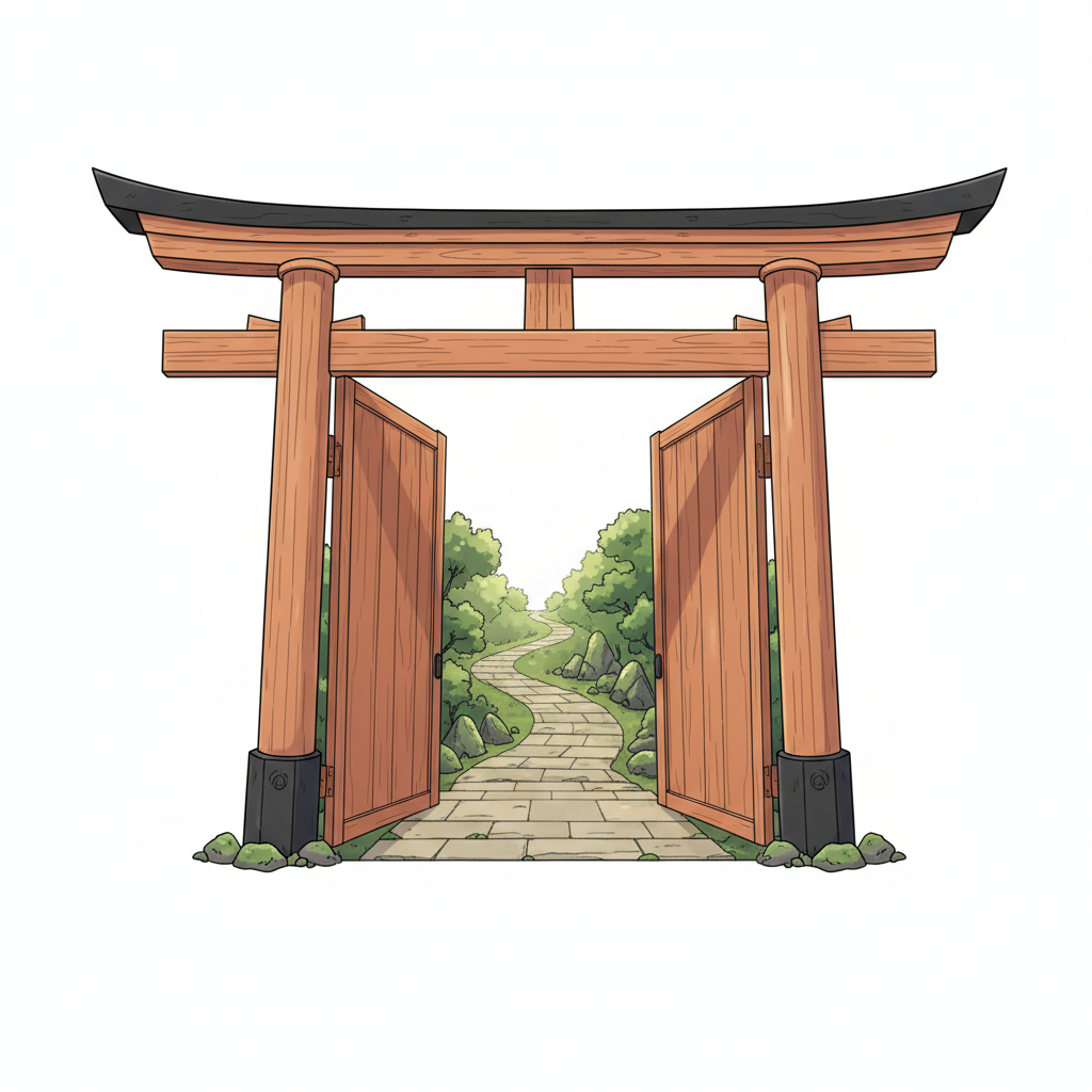 Ilustração mnemônica para o kanji 門