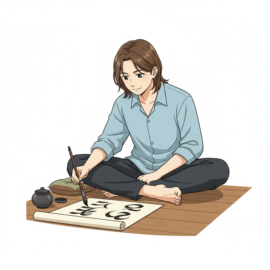 Ilustração mnemônica para o kanji 文
