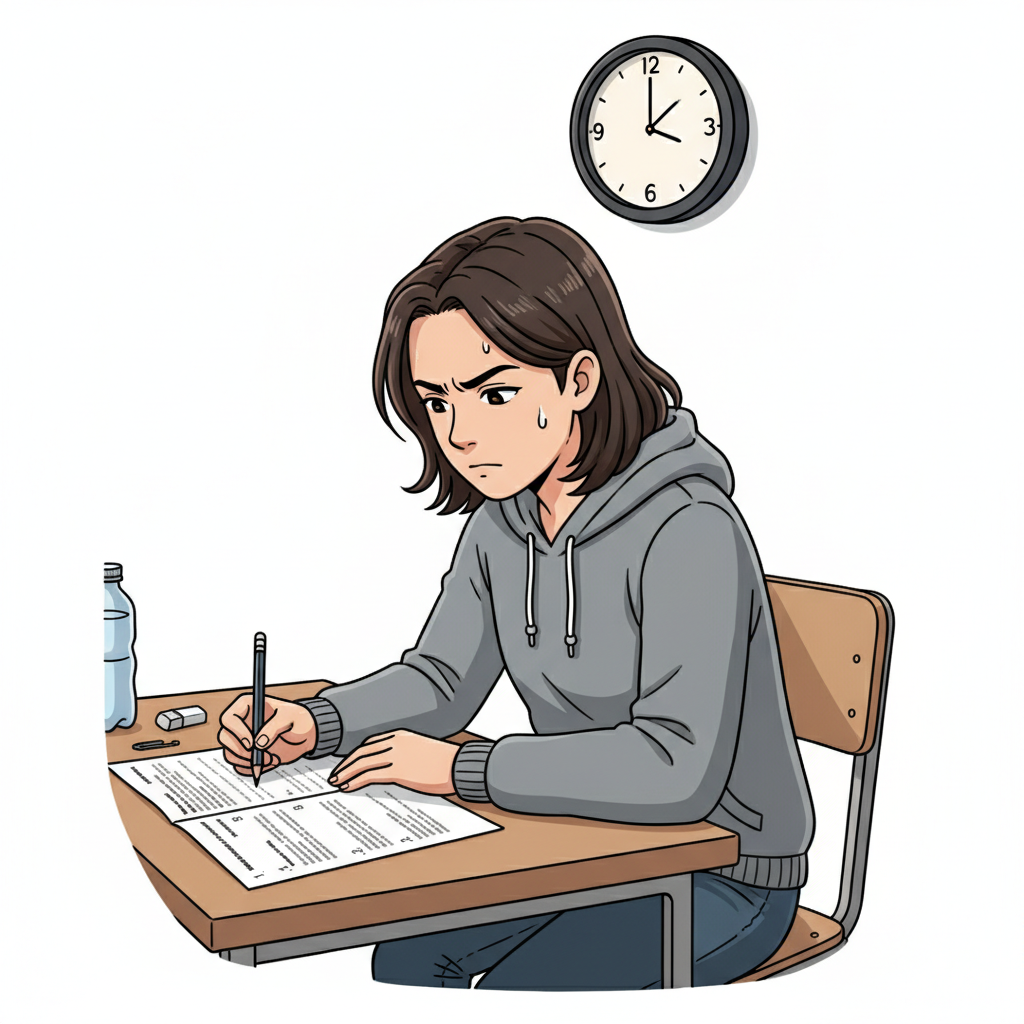 Ilustração mnemônica para o kanji 試