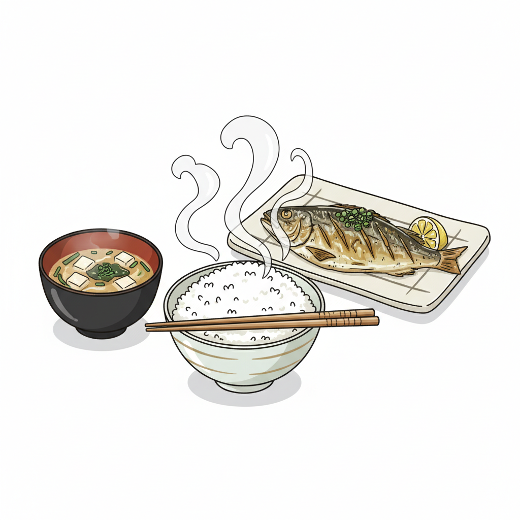 Ilustração mnemônica para o kanji 飯