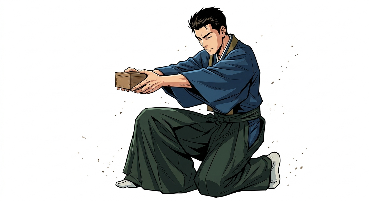 Ilustração mnemônica para o kanji 供