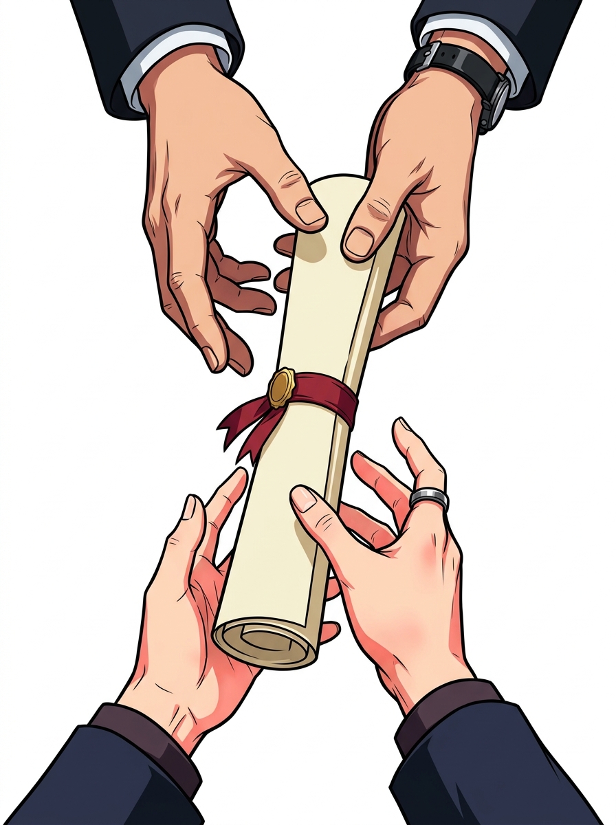 Ilustração mnemônica para o kanji 受