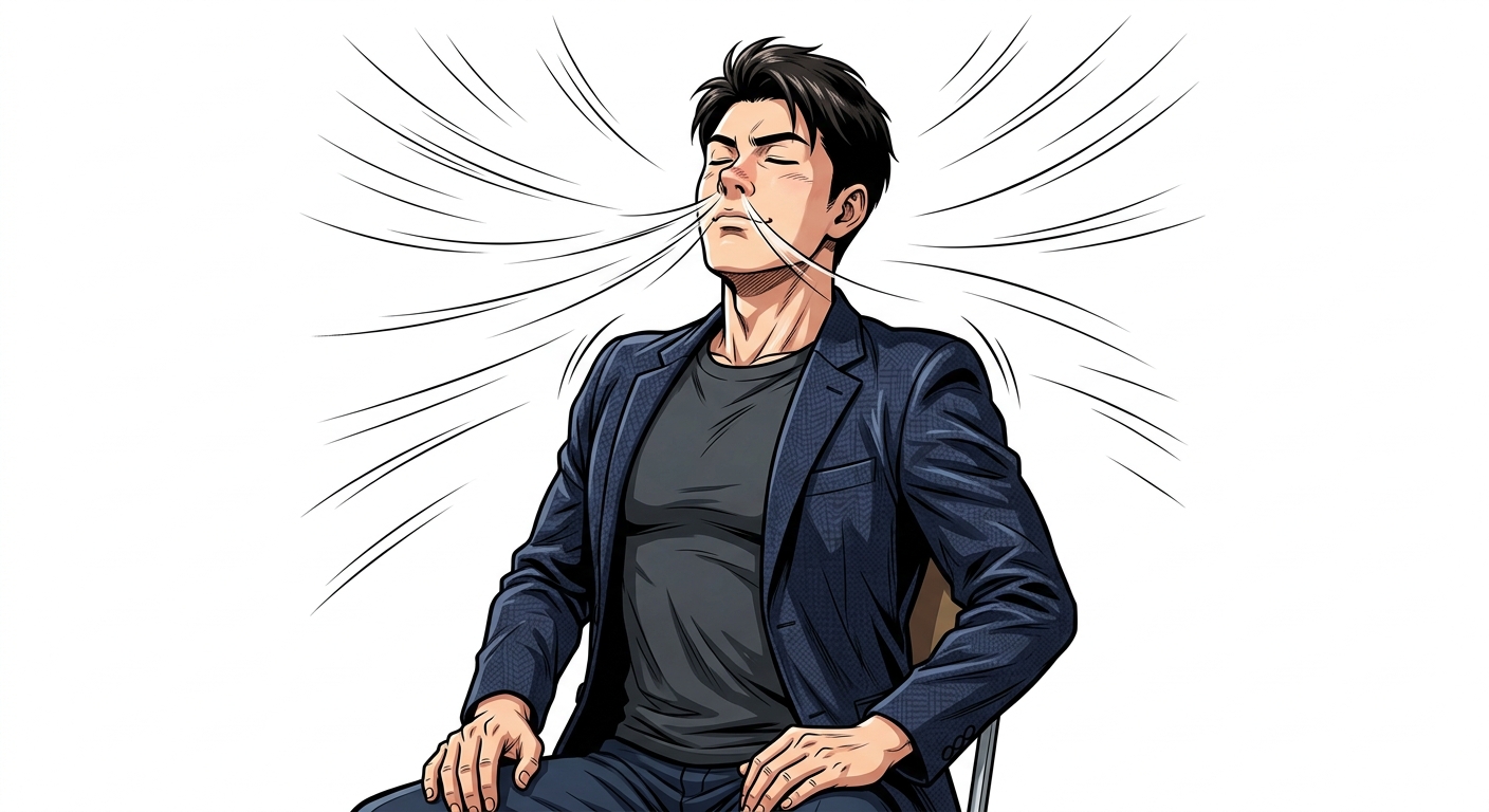 Ilustração mnemônica para o kanji 吸