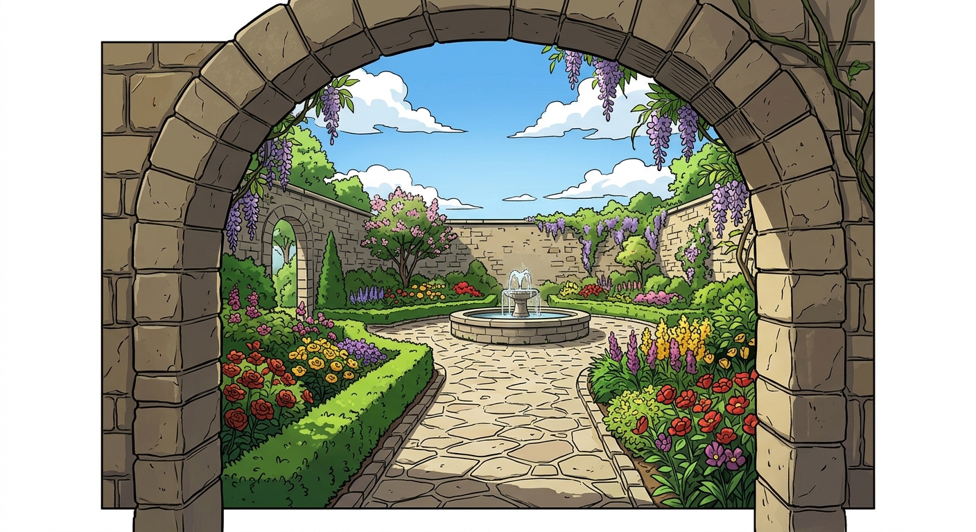 Ilustração mnemônica para o kanji 園