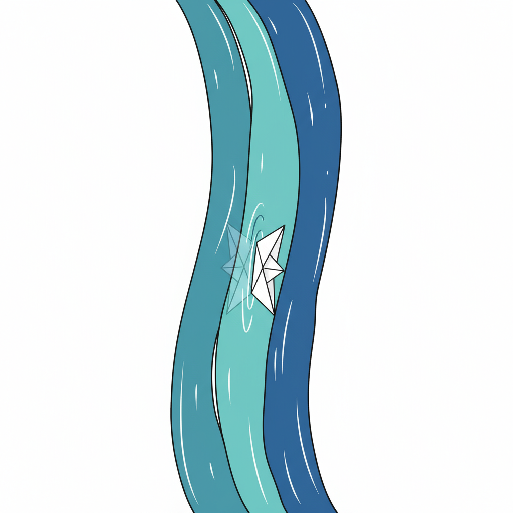 Ilustração mnemônica para o kanji 川