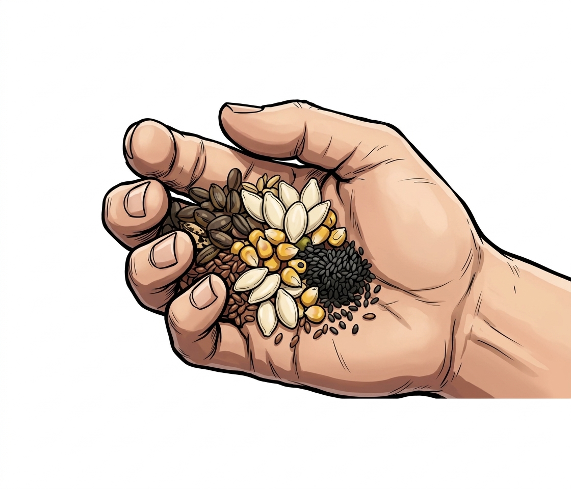 Ilustração mnemônica para o kanji 種