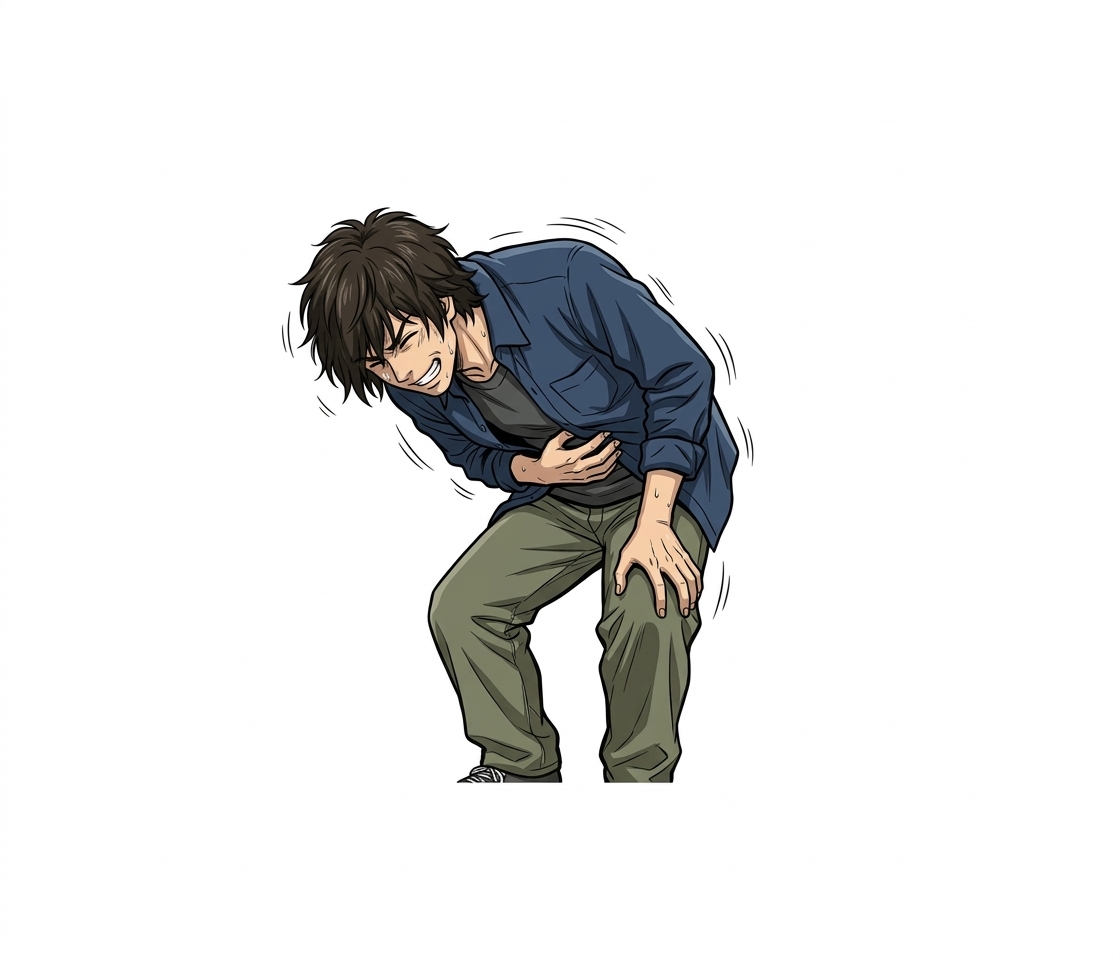 Ilustração mnemônica para o kanji 笑