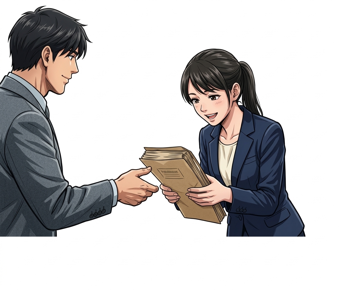 Ilustração mnemônica para o kanji 給