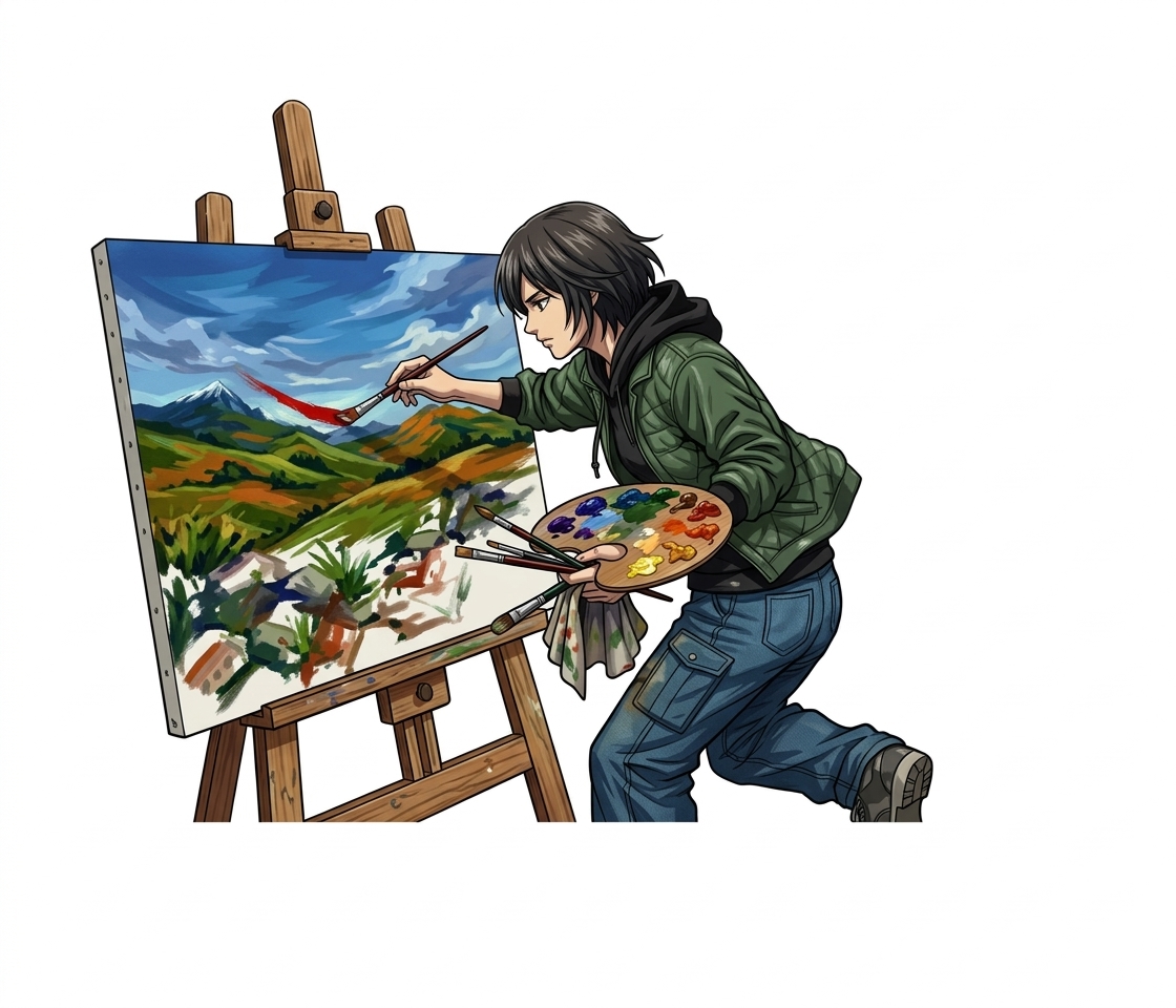 Illustration mnémonique pour le kanji 絵