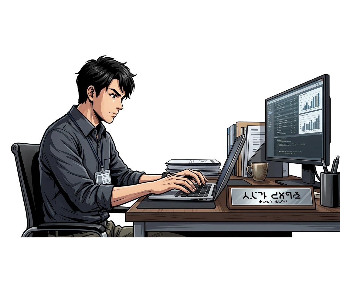 Ilustração mnemônica para o kanji 職