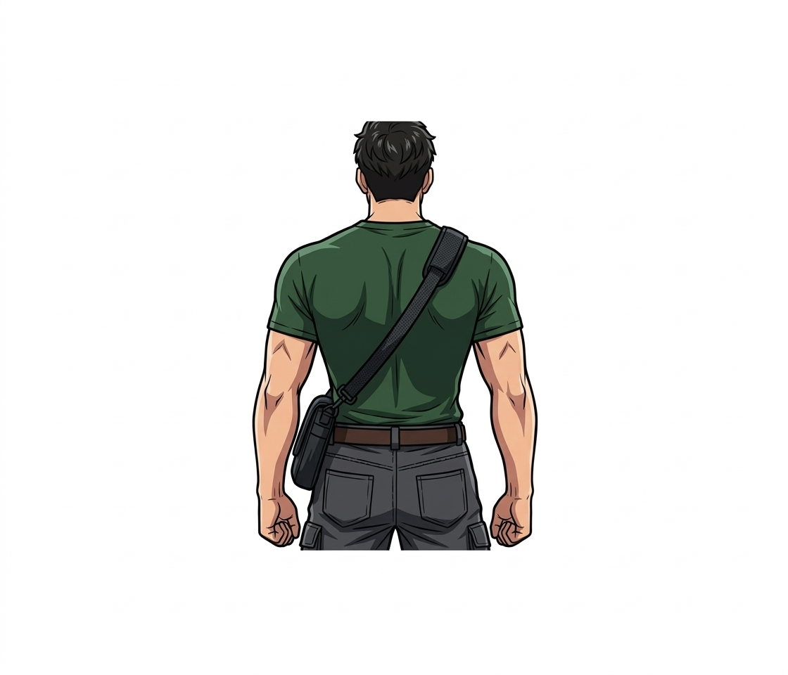 Mnemonic illustration for the kanji 背
