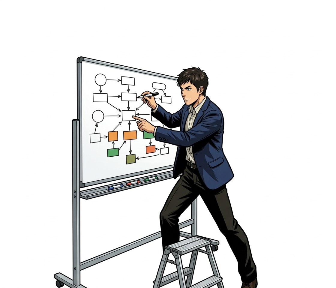 Ilustração mnemônica para o kanji 論