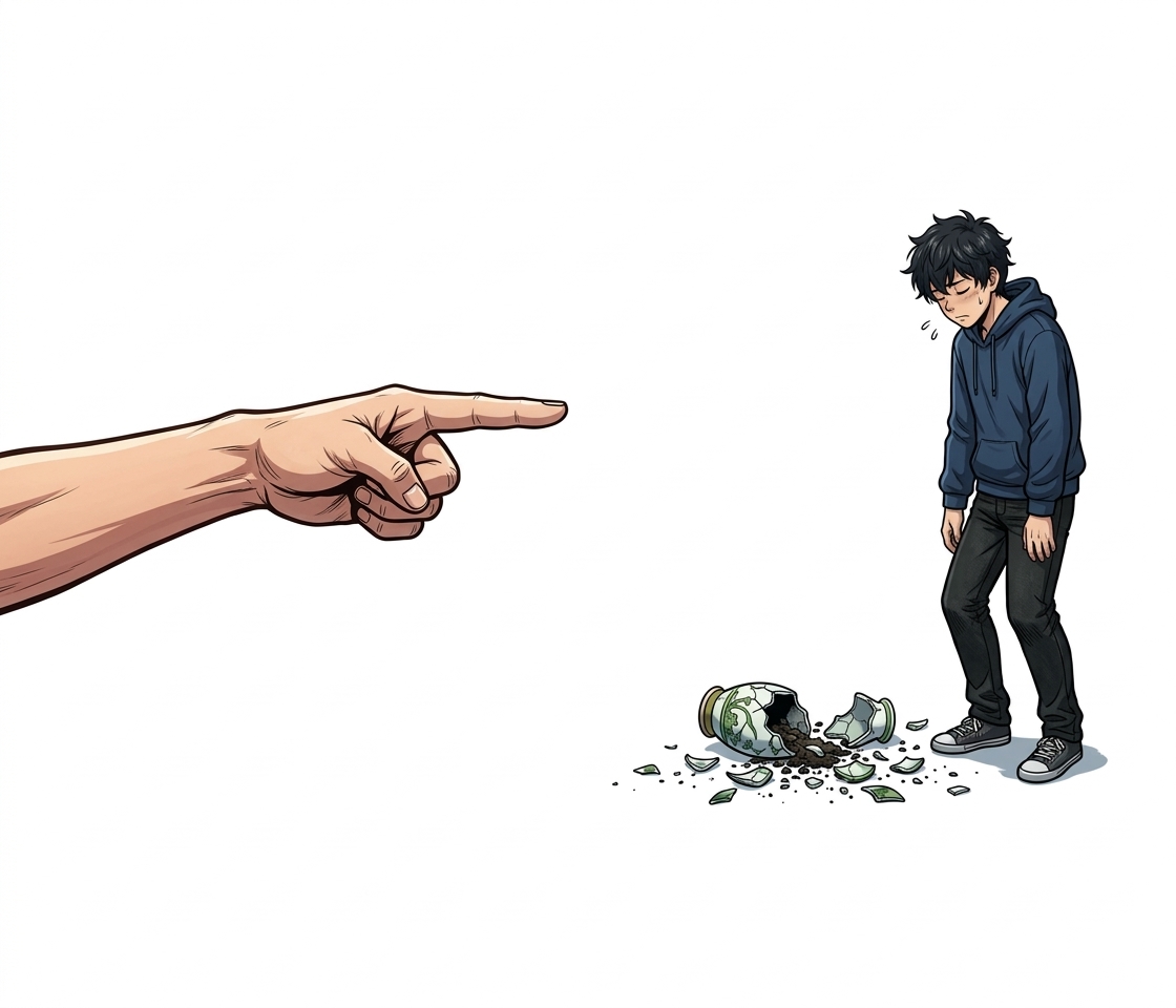 Ilustração mnemônica para o kanji 責