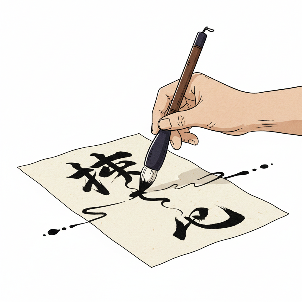 Ilustração mnemônica para o kanji 書