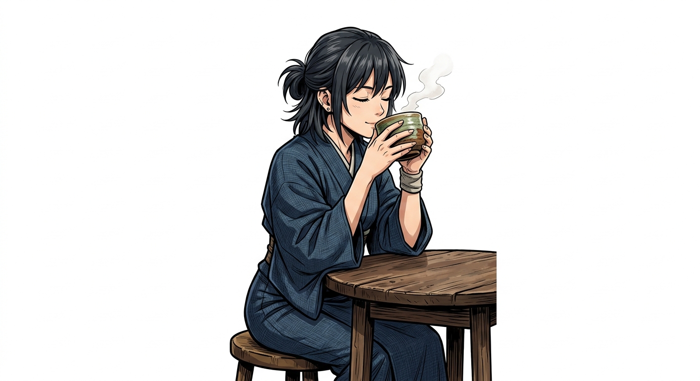 Illustration mnémonique pour le kanji 喫