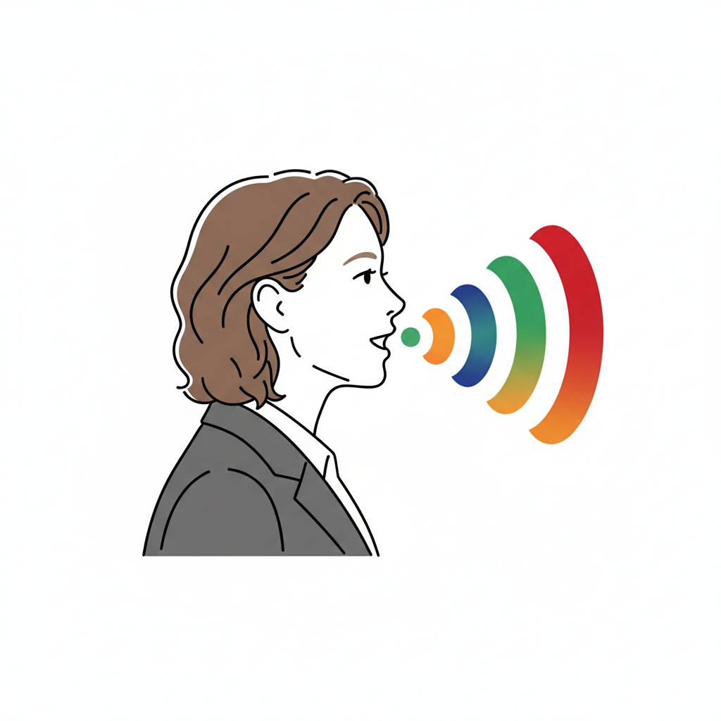 Illustration mnémonique pour le kanji 言