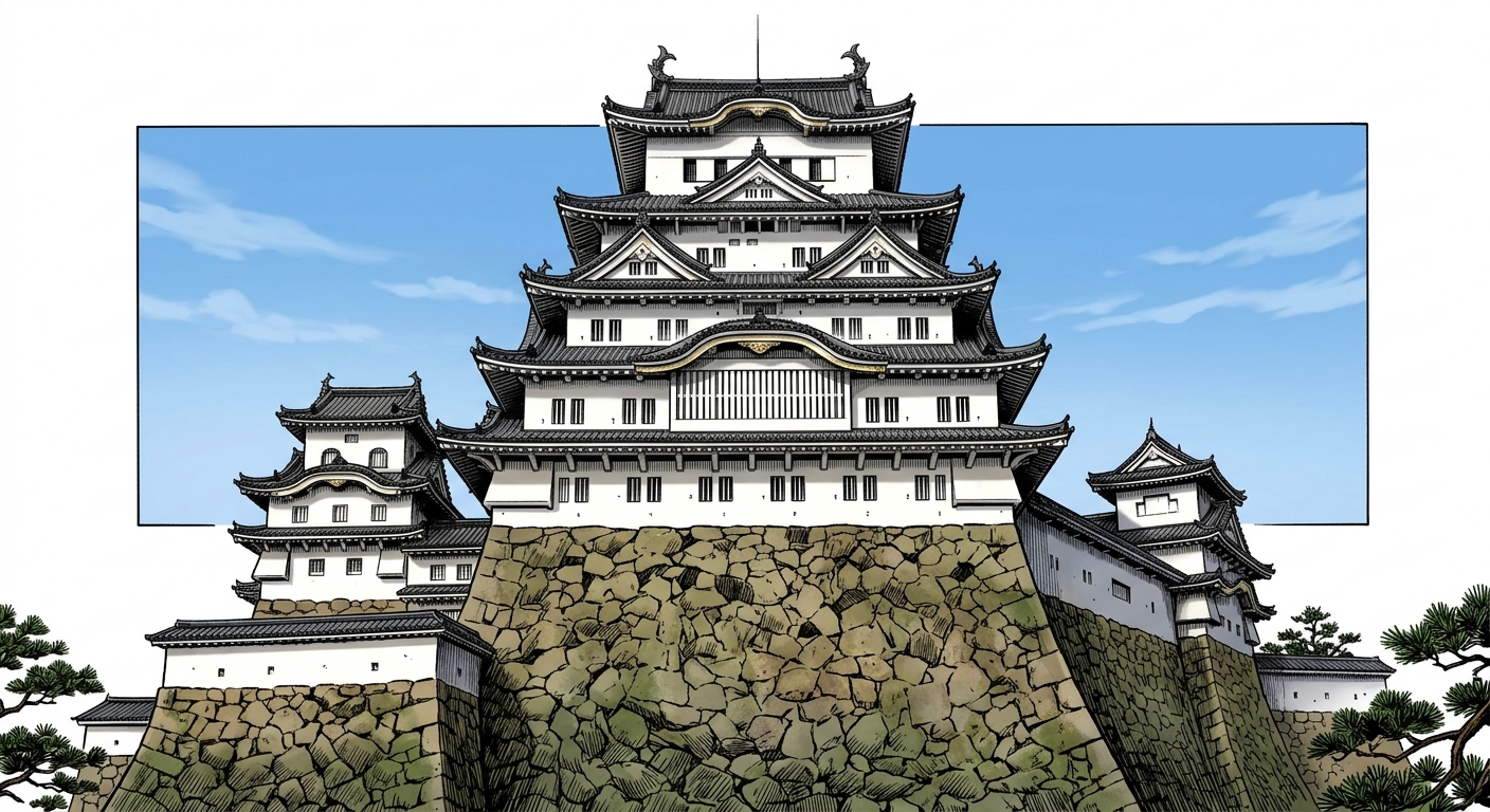 Ilustração mnemônica para o kanji 城