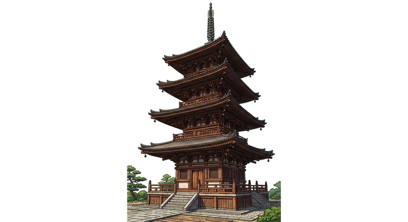 Ilustração mnemônica para o kanji 塔