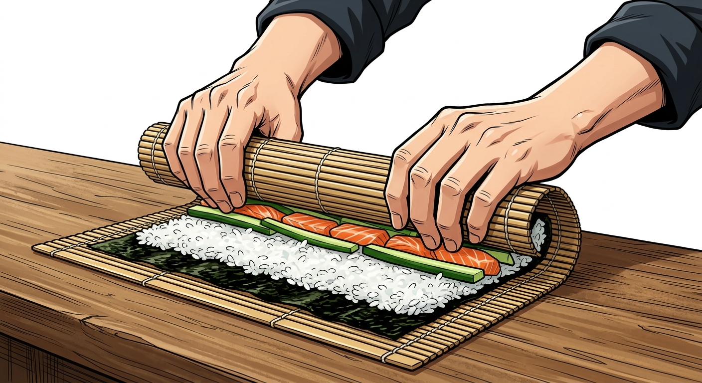 Ilustração mnemônica para o kanji 巻