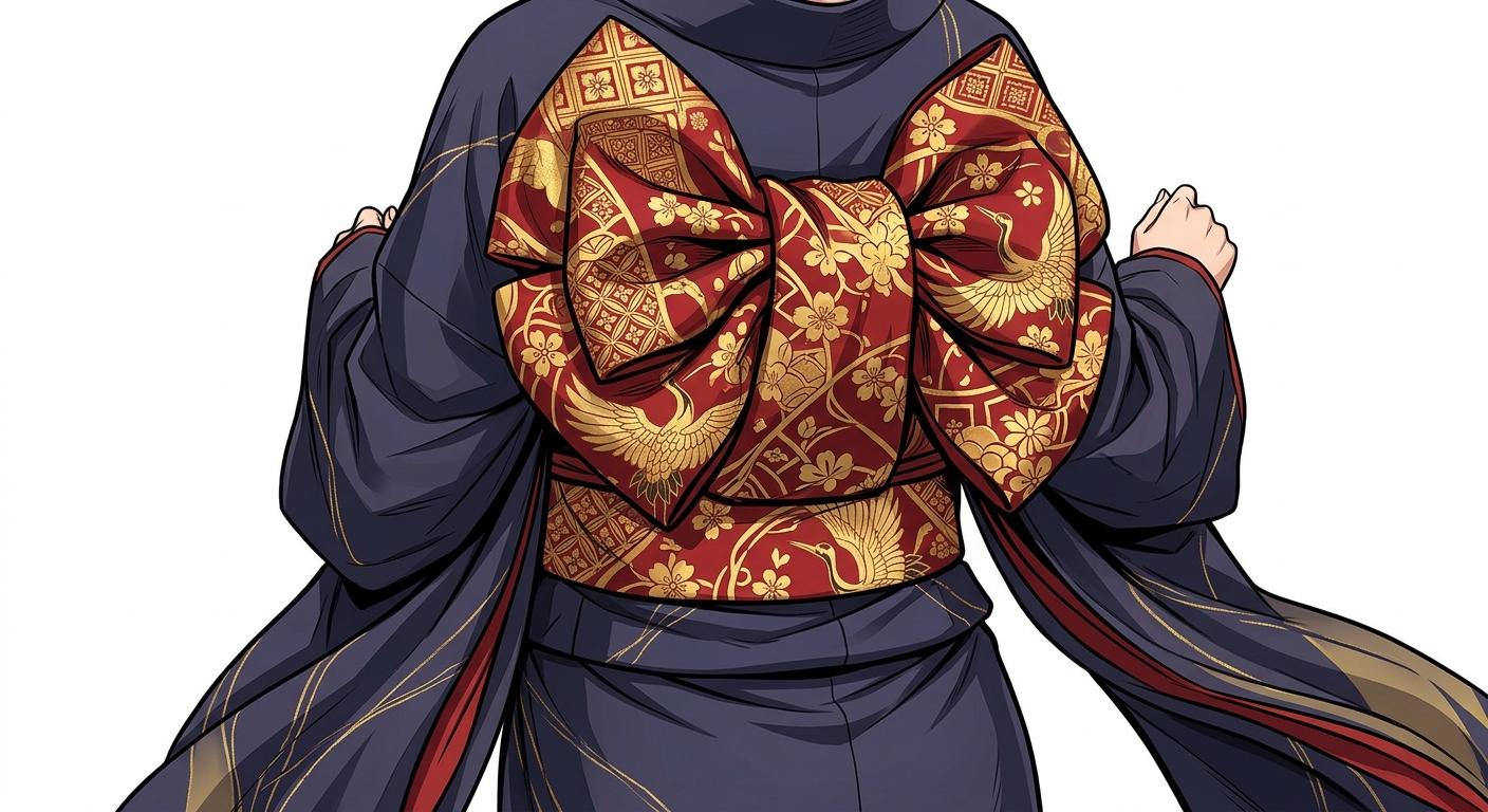 Ilustração mnemônica para o kanji 帯