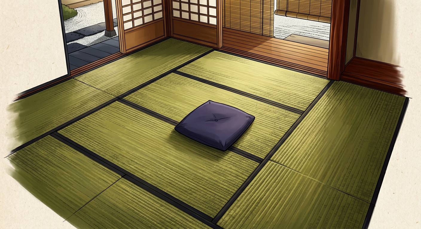 Ilustração mnemônica para o kanji 床