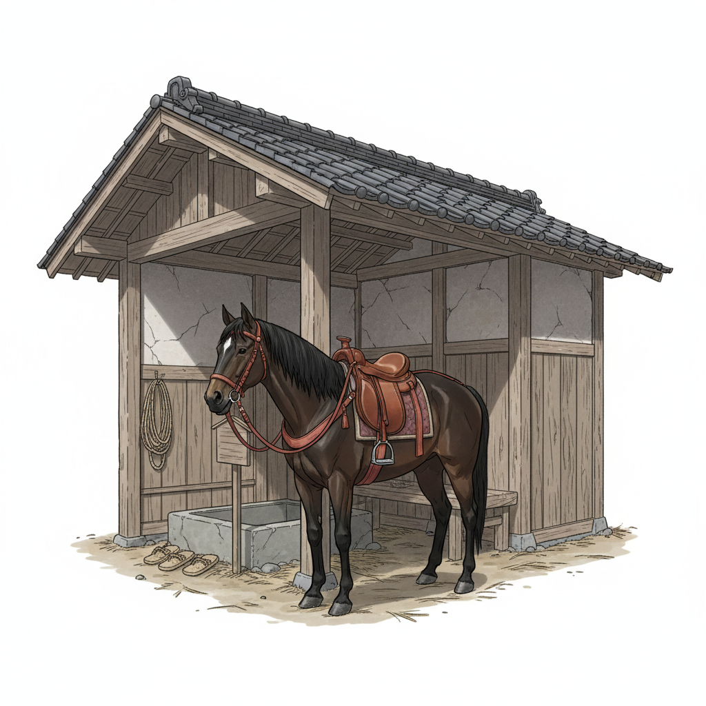 Ilustração mnemônica para o kanji 駅