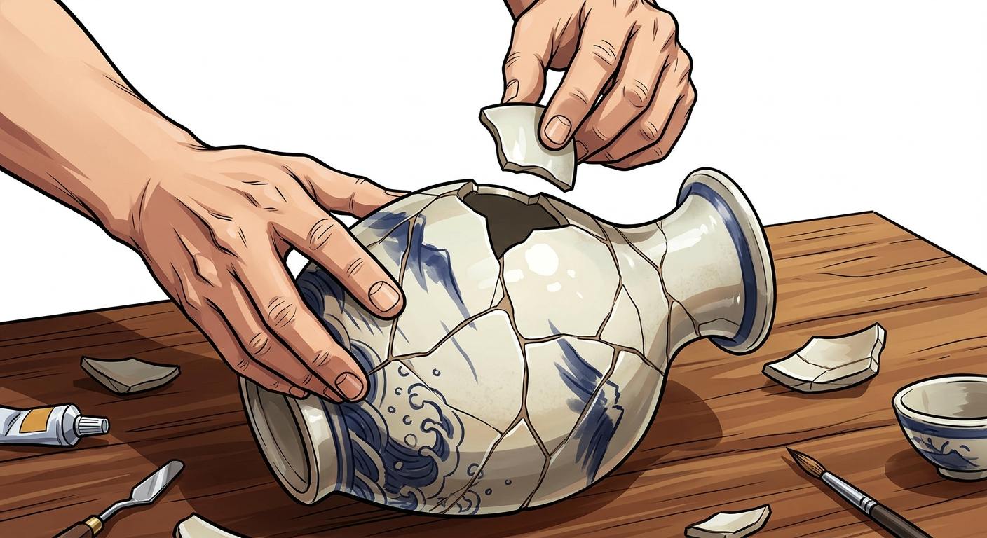 Ilustração mnemônica para o kanji 復