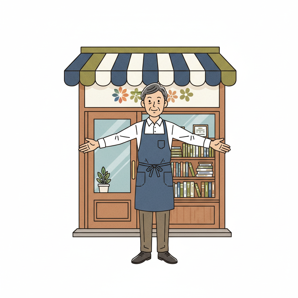 Ilustração mnemônica para o kanji 店