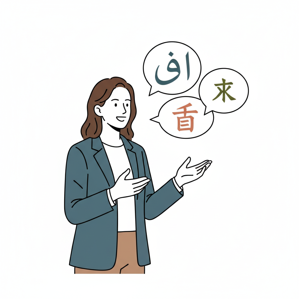 Ilustração mnemônica para o kanji 語