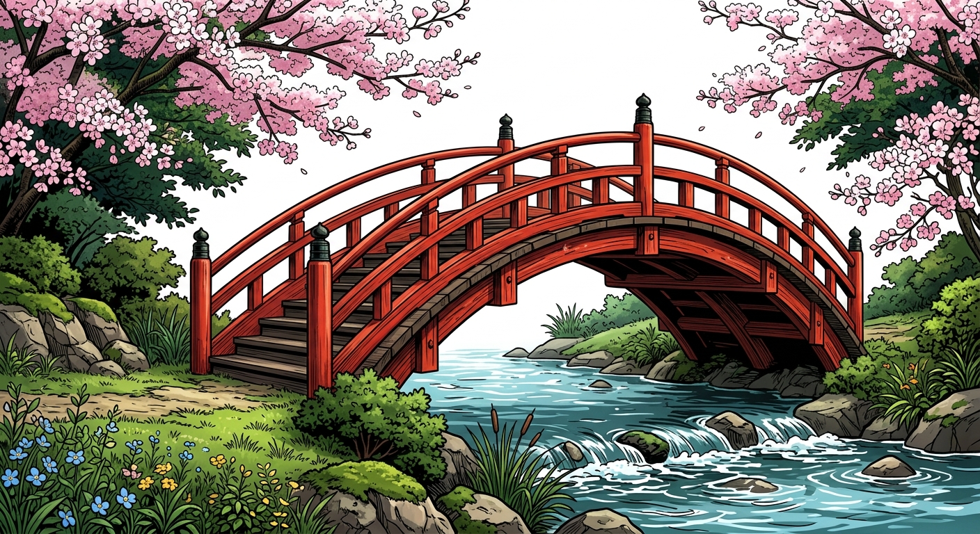 Ilustração mnemônica para o kanji 橋