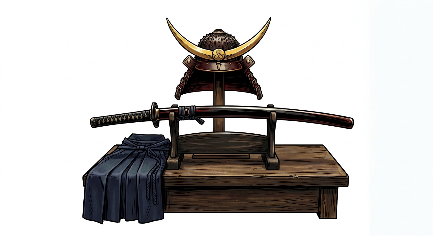 Ilustração mnemônica para o kanji 武