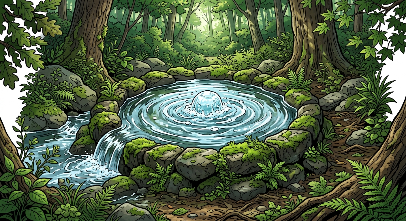 Illustration mnémonique pour le kanji 泉