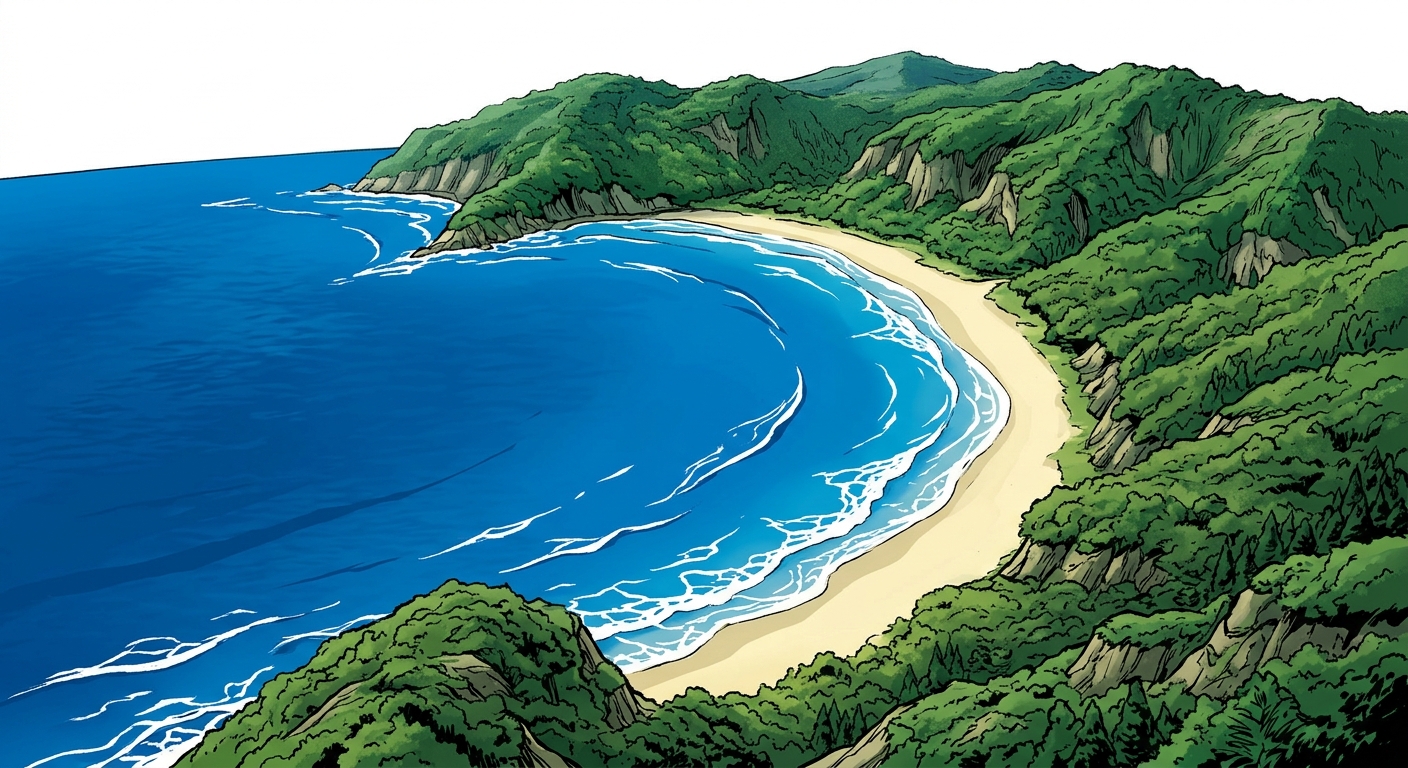 Ilustração mnemônica para o kanji 湾