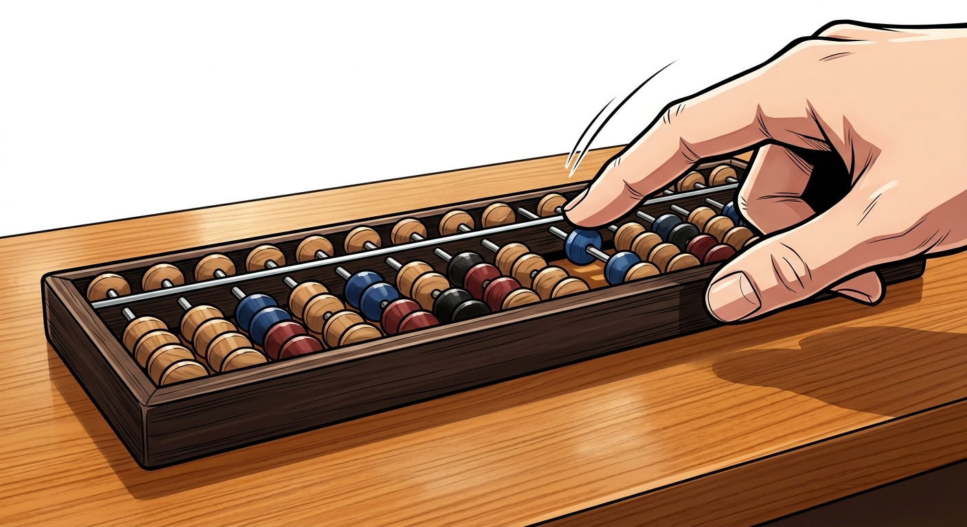 Ilustração mnemônica para o kanji 算