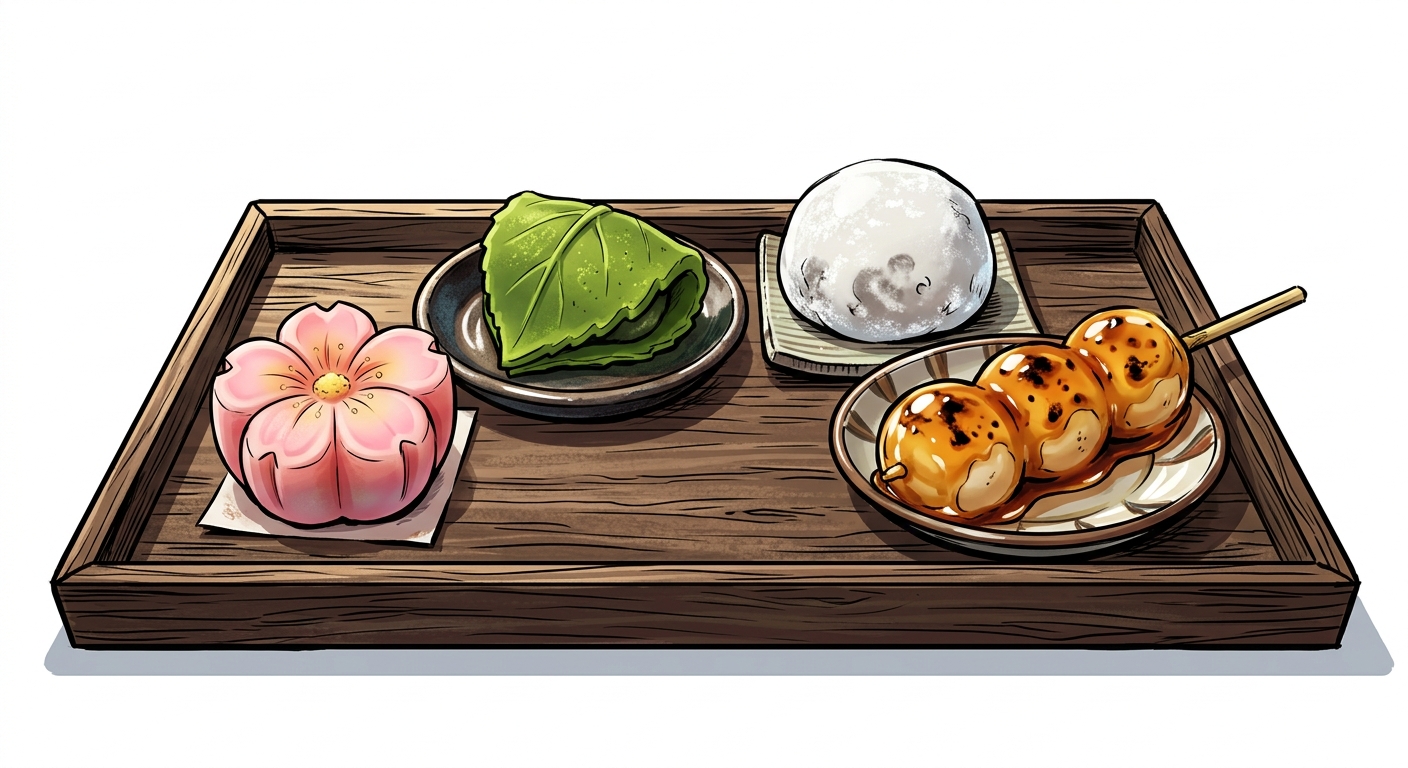 Ilustração mnemônica para o kanji 菓