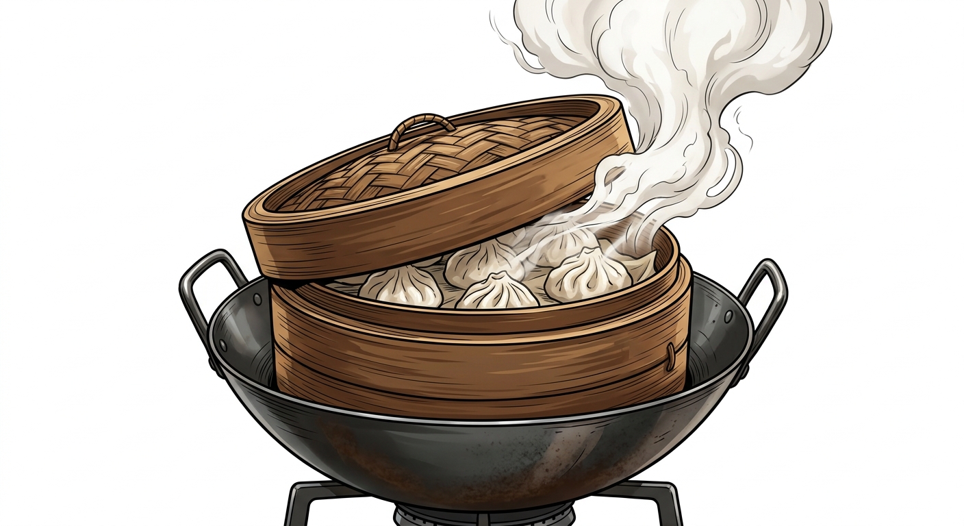 Ilustração mnemônica para o kanji 蒸